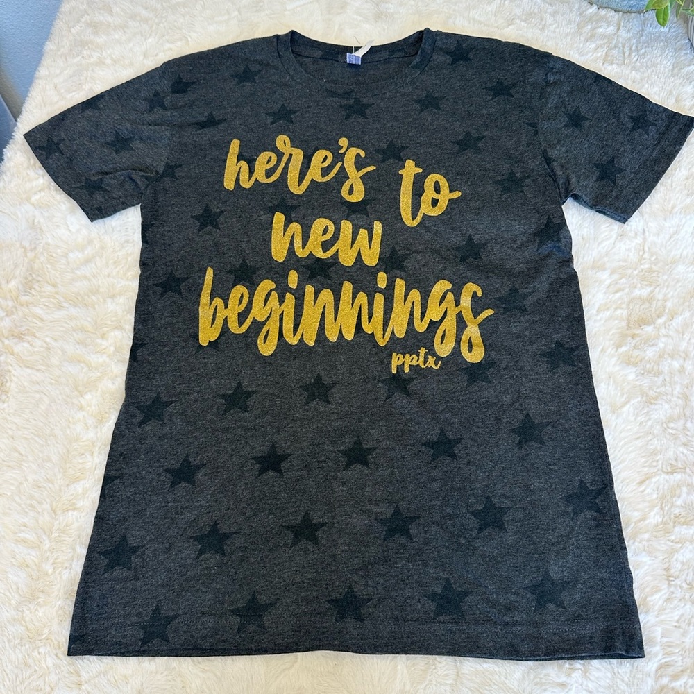 Here’s to new beginnings tee Size small
